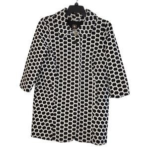 Adrienne Vittadini Women's White & Black Polkadot Peacoat 3/4 Sleeves, Size 10